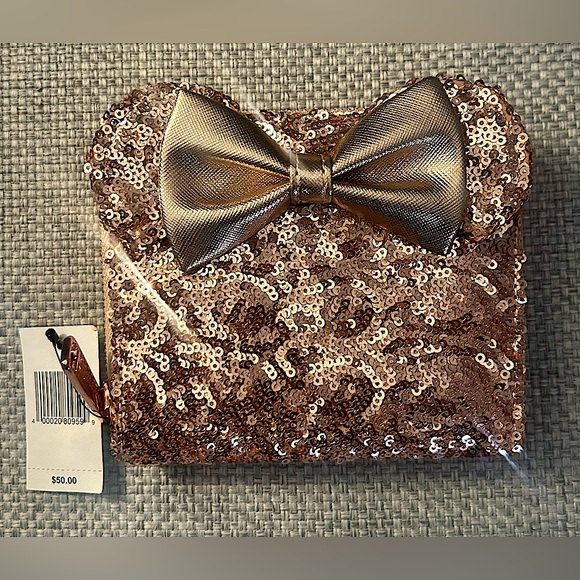 Loungefly Handbags - Disney Parks Loungefly Rose Gold Sequin Bow Wallet Minnie Mouse NWT